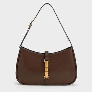 Cesia Metallic Accent Shoulder Bag - Dark Brown